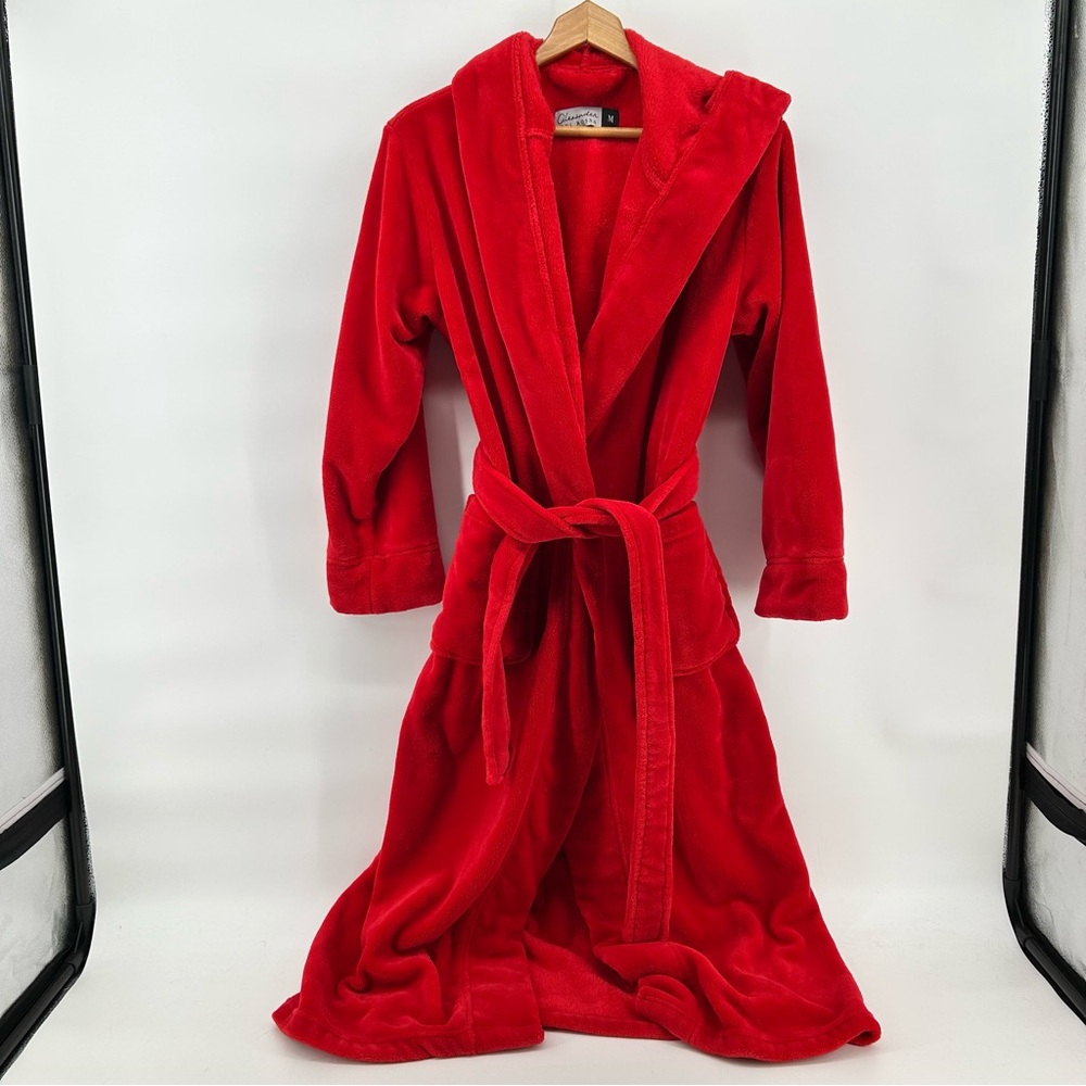 Alexander Del‎ Rossa Medium Women Fire Engine Red Thick Plush Bath Robe Hooded
